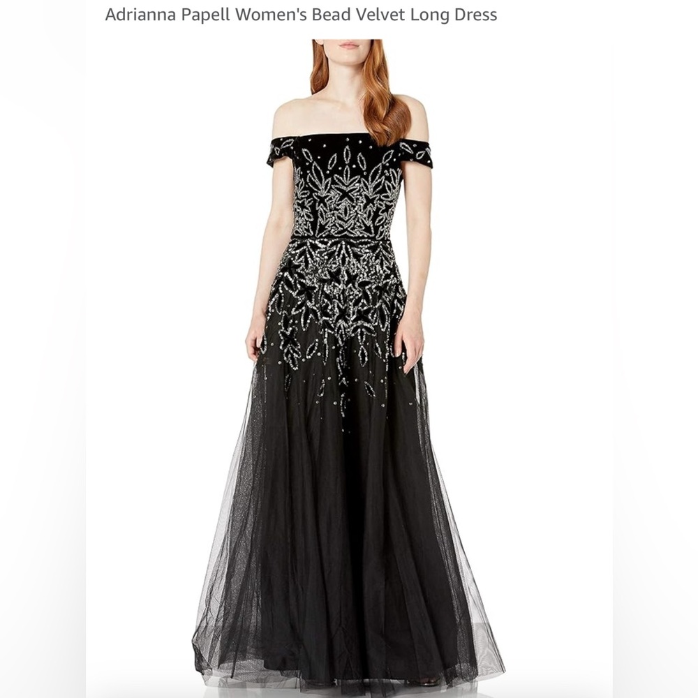 Adrianna Papell Black Sequin Maxi Gown for a formal affair